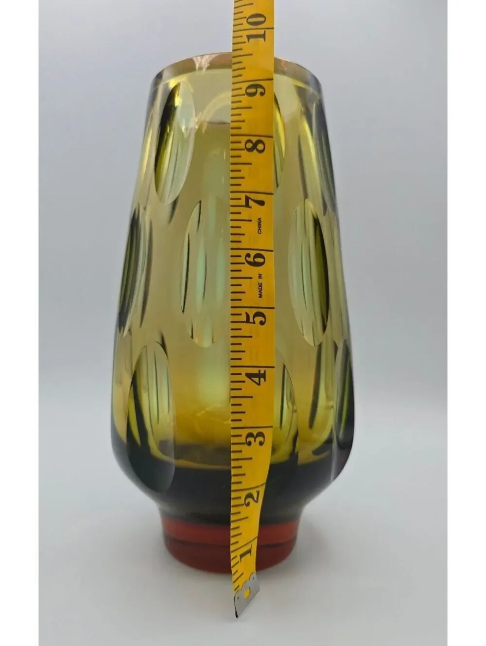 Vintage MCM WMF Erich Jachmann Olive Cut Crystal Art Glass Vase 9.5